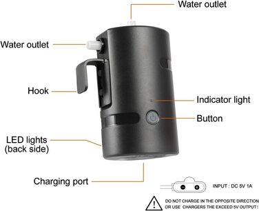 Портативна душова Koopsmate з LED-підсвічуванням та акумулятором 4400mAh, електрична помпа, 20L мішок для води, для кемпінгу, подорожей та домашніх тварин
