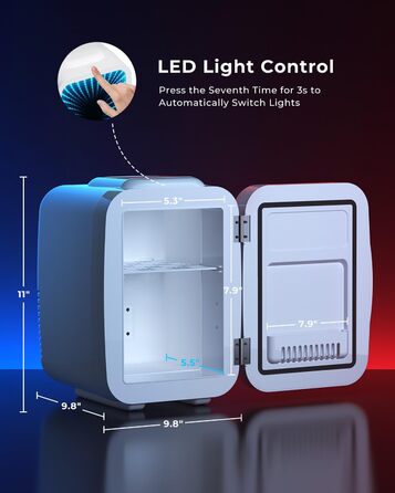 Міні-холодильник BEICHEN 4Л з RGB-підсвіткою, 2в1 (охолодження та підігрів) для напоїв, косметики та геймінгу, 220В/12В, білий