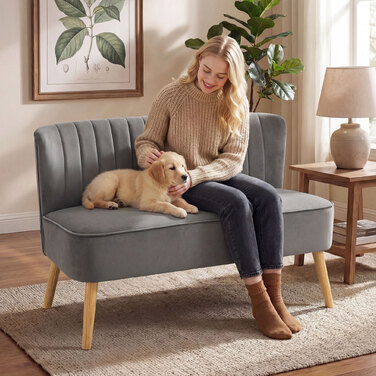 Диван Ретро Стиль, 2-місний, на дерев'яних ніжках, 117 см x 56,5 см x 77 см, Темно-сірий