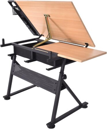 Дерев'яний дитячий стіл DREAMADE з регулюванням висоти та нахилу, з ящиками та табуретом - ідеальний для школи та офісу