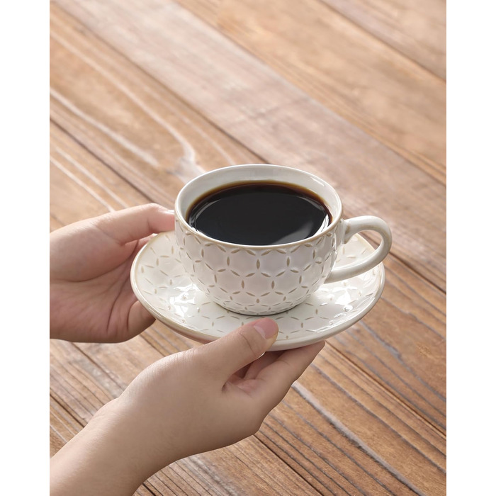 Набір посуду Malacasa LYDIA для 4 осіб (16 предметів): тарілки, чашки, чайний сервіз з рельєфом, бежевий