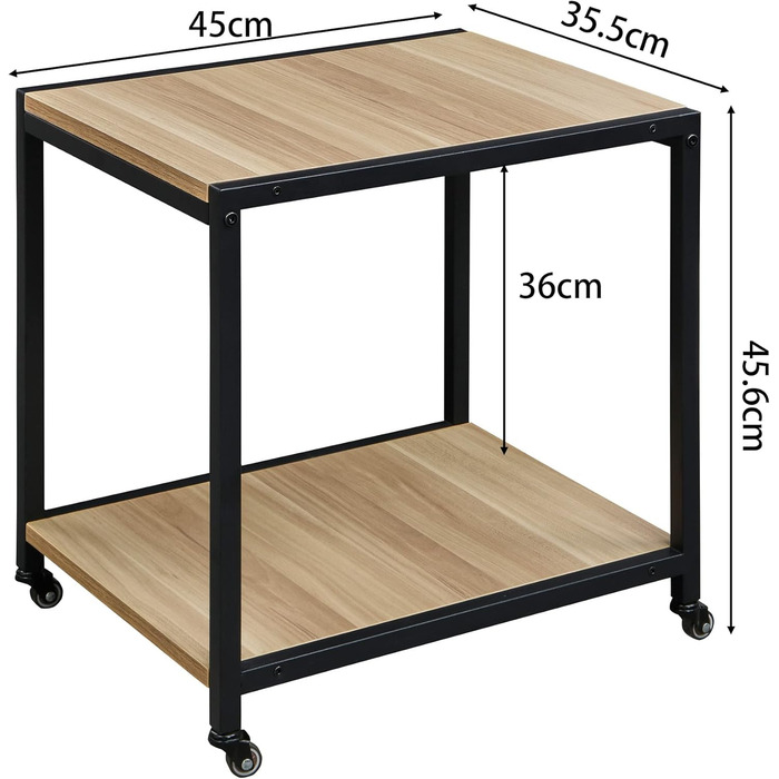 Двоярусний стіл для принтера Padma з універсальними роликами 45 x 35 см, мобільний, з дерева та металу, для офісу, факса, копіювальника, сканера SZCJ-20401-BK (волоський горіх)
