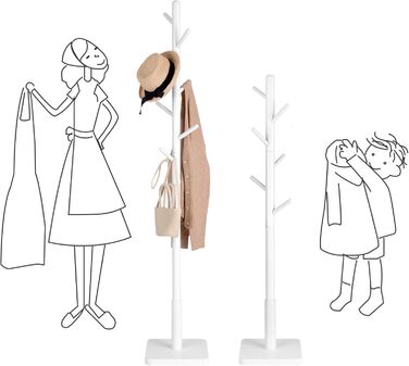 Стійка для одягу VASAGLE, дерев'яна, з 8 гачками, для передпокою, білий колір RCR010W02