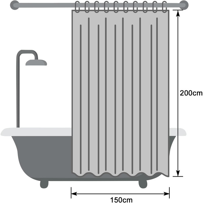 Завіса для душу EurCross з льону, текстурована, 180x220 см, водонепроникна, важка, з 12 кільцями (Бежевий, H200 x B150 см)