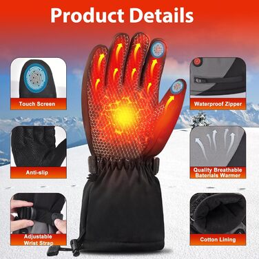 Гріючі рукавички з акумулятором 7.4V 6400mAh USB, 3 режими нагріву, водонепроникні рукавички з підігрівом для зимових видів спорту, катання на лижах, мотоциклі, велосипеді та піших прогулянок