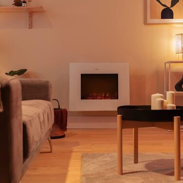Електричний камін Cecotec ReadyWarm 2690 Flames Connected Wi-Fi, 2000 Вт, білий, декоративний, для обігріву до 25 м², дистанційне керування, загартоване скло
