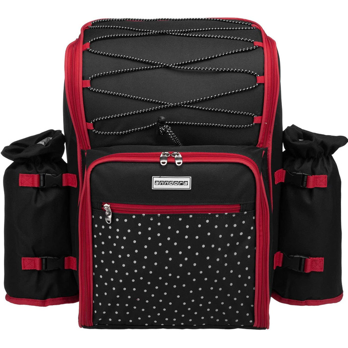 Рюкзак для пікніка Andora на 4 особи з інтегрованою сумкою-холодильником, зелений, з аксесуарами (чорно-білий у горошок)