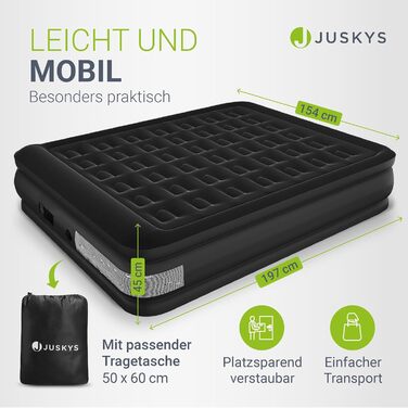 Надувний матрац Juskys самонадувний 150x200 см - 2 місця з вбудованим насосом - ідеальний для гостей та кемпінгу - водонепроникний, блакитно-білий (чорний, двоспальний)