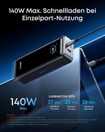 Power Bank Anker Prime 26250mAh: 3 порти, 300W, швидка зарядка, TSA-сертифікований, керування через додаток, для MacBook, iPhone та інших пристроїв