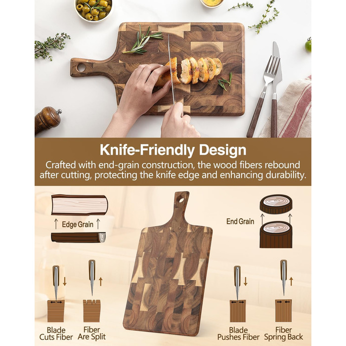 Обрізні дошки XINZUO з акації (35x25x2.6 см) - дерев'яне кухонне рішення з антиковзаючими ніжками та зручним ручним захватом
