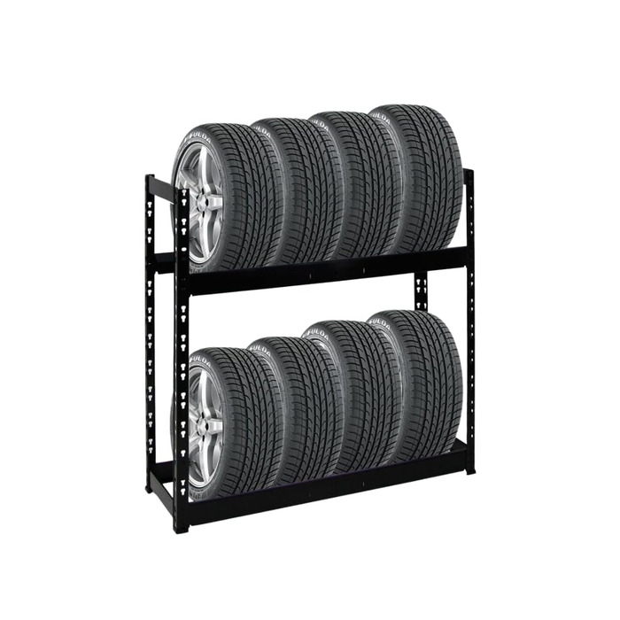 Стійка для шин PROREGAL Tiger: 100x110x35 см, 150 кг навантаження, до 8 шин, 2 яруси, чорний колір
