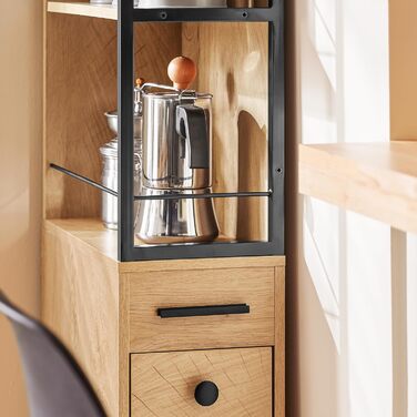 Буфет SoBuy FSB103-N з мікрохвильовкою та ламелею (107×40×85 см) – шафа для кухні та вітальні, дуб/чорний