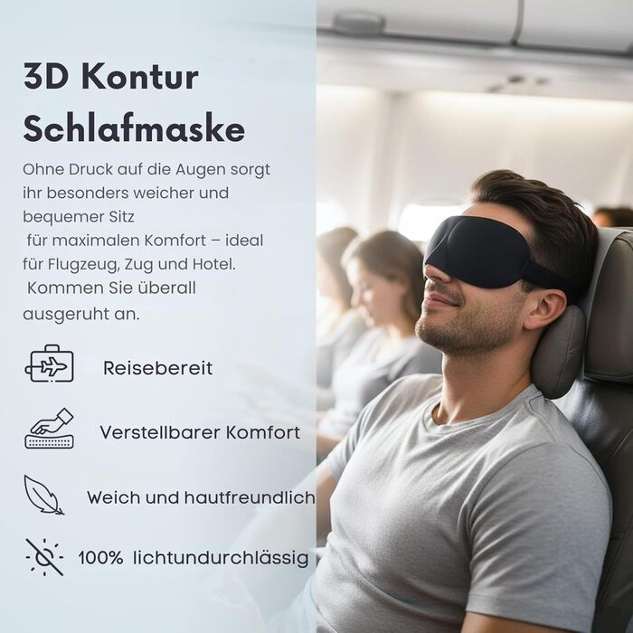 Подушка для шиї ProGlobe, 100% Memory Foam, ортопедична, для подорожей (літак, авто, поїзд), з маскою для сну, сітчаста сумка (темно-сірий)