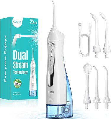 Бездротовий портативний душ COSLUS: 300 мл, IPX7, 5 насадок, для інтенсивного очищення та догляду за порожниною рота, ідеальний для подорожей