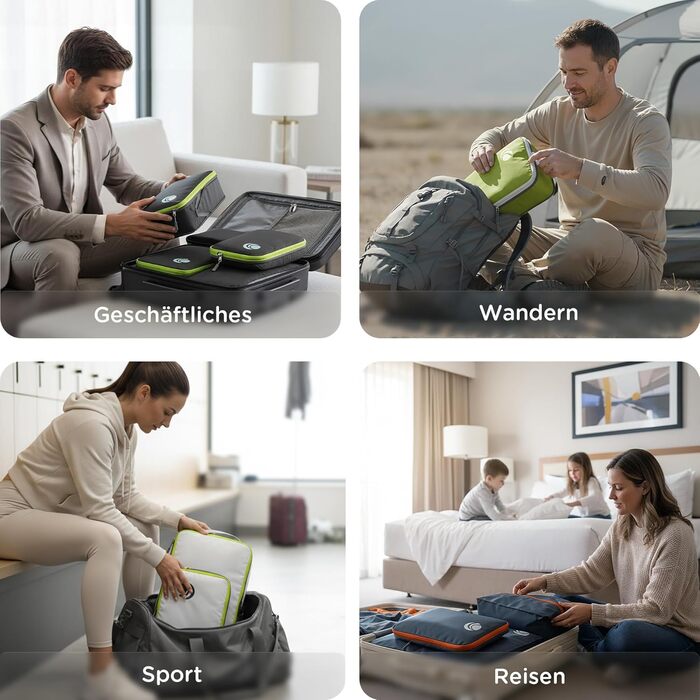 Набір компресійних органайзерів для одягу в подорож Cipway, ультралегкі пакувальні куби для валізи та рюкзака, 8 предметів, чорний