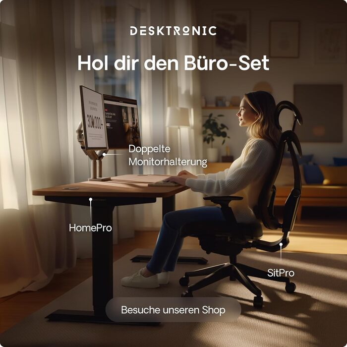 Електричний стіл Desktronic HomePro 160x80 см з регулюванням висоти, подвійний тихий мотор, сенсорне управління, підвищена вантажопідйомність, для дому та офісу