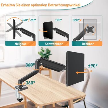 Кріплення для монітора ELIVED EV004W - підходить для моніторів 13-32 дюймів, до 9 кг, VESA 75/100mm, газ-амортизатор, регулювання висоти, нахил, поворот, білий