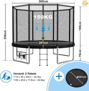 Батут Devoko вуличний Ø305 см з захисною сіткою, драбиною та м'яким покриттям - для дітей та дому, сертифікат GS