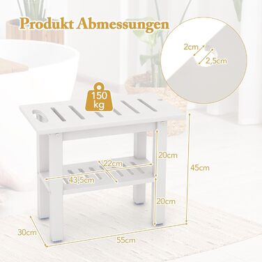 Крісло для ванної кімнати RELAX4LIFE з ручками та полицею, біле, до 150 кг - лавочка для душу з гумовими ніжками