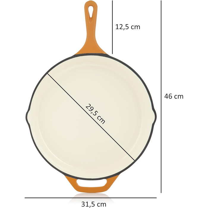 Емальована чавунна каструля з кришкою Ø 29,5 см Сковорода з двома носиками Кришка сковороди-гриль, Універсальна сковорода, Чавунна сковорода, Сковорода з кришкою, Високий обідок, Сковороди (Сонячний апельсин)