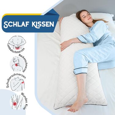 Подушка для сну на все тіло AS AWESLING з ефектом пам'яті (Memory Foam), біла, 160 x 50 см, з чохлом для підтримки бокового сну