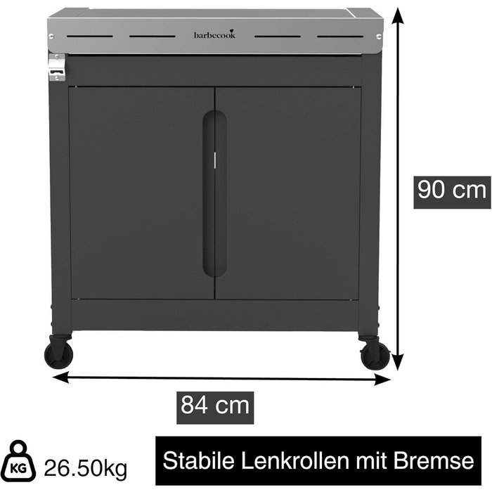 Барбекю-стіл Barbecook Premium Buddy з місцем для зберігання та вбудованим відкривачем для пляшок, для газового гриля, 84 x 46 x 90 см