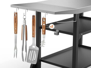 Набір гриль-посуду Onlyfire 4-TLG: щипці, лопатка, виделка, щітка з довгою ручкою з акації та нержавіючої сталі