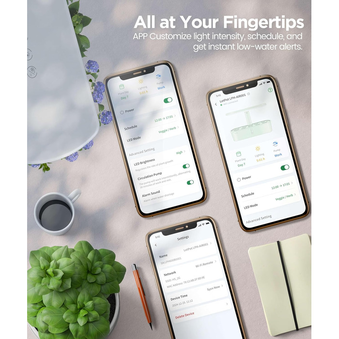 LetPot LPH-Air: Розумний гідропонний сад для вирощування трав, 10 капсул, LED 24W, 4L, WiFi, таймер