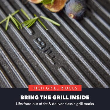 GreenPan x Bobby Flay сковорода-гриль з чавуну, квадратна, 27.9 см, попередньо обпалена, професійна якість, міцна, з ручками, сумісна з індукцією, для плити, духовки, гриля та вогню, для квадратних грилів 28 см, чорна