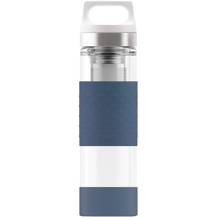 Скляна термопляшка для гарячої та холодної води SIGG (0,4 л), ізольована пляшка для води, термоскляна пляшка з силіконовим захистом (синя)