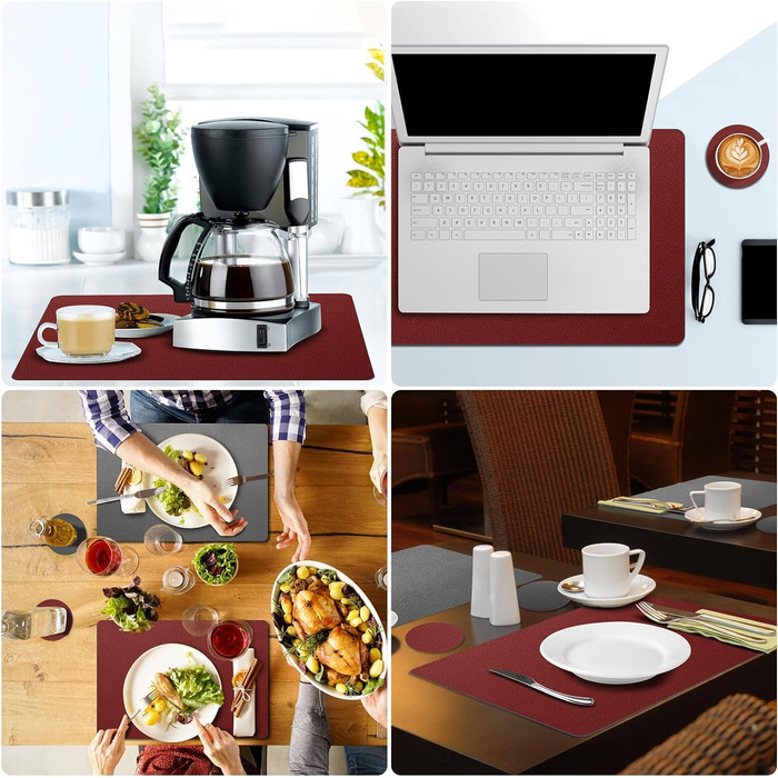 Набори підставки під тарілки 6 шт. з екошкіри, 43x30 см (червоний/сірий)