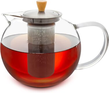 Скляний заводський чайник скляний чайник з ситечком з нержавіючої сталі Чайник з нержавіючої сталі скляний чайник з кришкою і ручкою з благородного дерева (без палички, 1,8 л)