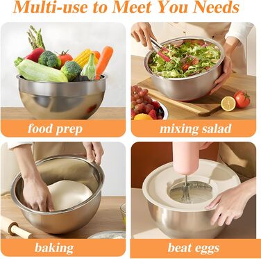 Набір місок для перемішування з кришками, 9 шт., з нержавіючої сталі, з 3 тертками, для зберігання продуктів, кухонний органайзер, міски для перемішування, великий розмір 4.5, 3.5, 2.1, 1.5, 1.1, 0.7 л
