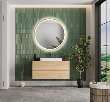 Дзеркало для ванної кімнати Home Glow LED кругле 80 см з підсвічуванням, антизапарюванням, сенсорним вимикачем та металевим каркасом, золото