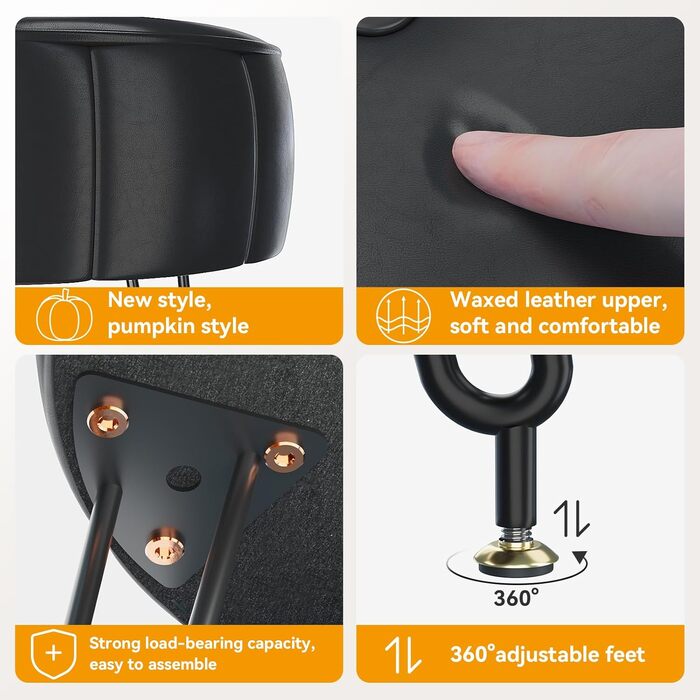 Чорний пуф-стілець для макіяжу в стилі гарбуза, 32x32x44 см (HBD036W)