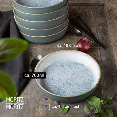 Набір посуду Moritz & Moritz TERRA на 6 осіб: 6 тарілок, 6 десертних тарілок, 6 мисок (Азурний, порцеляна)
