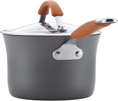 Набір кухонного посуду Rachael Ray Cucina Harteloxiertes, з антипригарним покриттям, з товстого алюмінію (сірий з помаранчевими ручками)