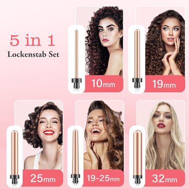 BESTOPE MIX Локкенштаб 5-в-1: Набір для завивки волосся з керамічним нагрівом, 9-32 мм, різні насадки для великих та маленьких локонів, швидкий нагрів, регульована температура, для довгих та коротких волосся