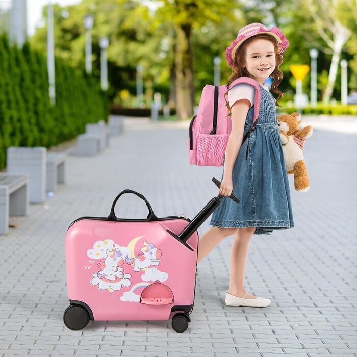 Дитяча валіза DREAMADE для сидіння, 2 шт. Дитяча валіза з рюкзаком 1812, дитячий багажний візок для подорожей, дорожній візок дитячий візок (єдиноріг)