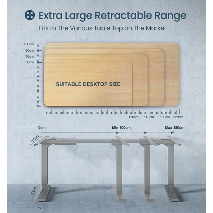 Регульований за висотою електричний стіл MAIDeSITe з 2 моторами, пам'ятью та захистом від зіткнень (72-120 см, сірий)