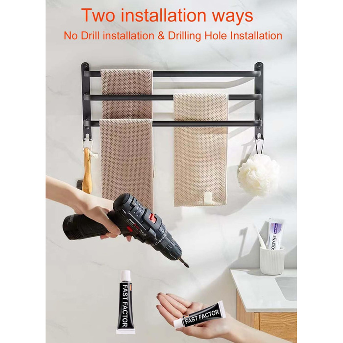 Тримач для рушників без свердління, срібний, для ванної кімнати, настінний, комплект аксесуарів, для кухні, 60 см