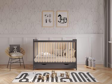 Дитяче ліжечко Love For Sleep з шухлядою та матрацом алое вера 120 x 60 см, бар'єр безпеки, прикусні шини антрацит/сосна