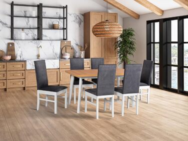Розсувний обідній стіл LeafDesign овальної форми - для 6-8 осіб, 80x140-180 см, білий, з дерев'яними ніжками, сучасний стиль