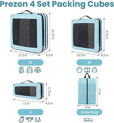 Набір компресійних органайзерів для подорожей з сіткою, розширювані пакувальні куби для одягу в валізу, 4 шт. (М'ятний)