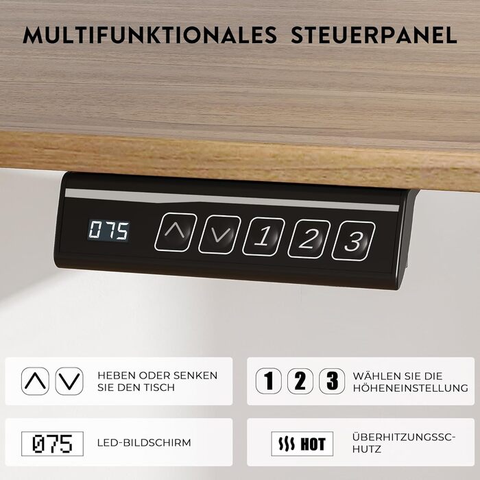 Електричний підйомний стіл BONTEC, чорний, для монітора, вантажопідйомність 85 кг, 102-160 x 61-76 см, 3 пам'яті