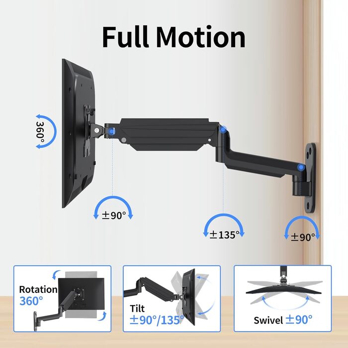 Кріплення для монітора Suptek, 13-32 дюйми, LED/LCD/TV, до 9 кг, газ-амортизатор, регулювання висоти, нахил, поворот, VESA 75/100