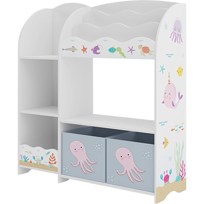 Дитяча полиця для іграшок Lysekil від en.casa: полиця-шафка для книг та іграшок, 100 x 93 x 30 см, з 2 коробками для зберігання, блакитний колір