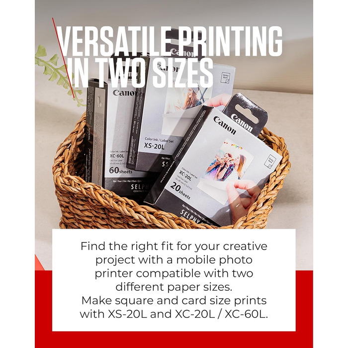 Canon Selphy QX20: Портативний фотопринтер для смартфонів. Друк через Wi-Fi, термосублімація, 2 розміри наклейок, зарядка USB-C. Колір: теракота (без чорнил/паперу)