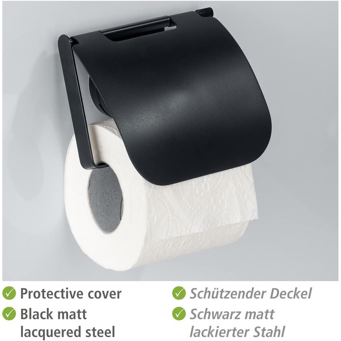 Тримач для туалетного рулону Pavia чорний, тримач для туалетного рулону, без свердління, надійна фіксація на гладких поверхнях, сталь