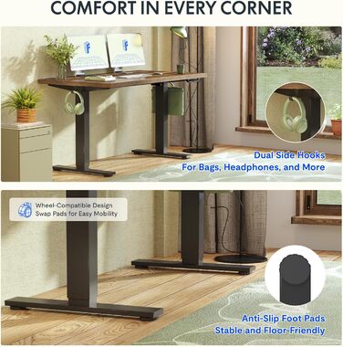 Регульований стіл FLEXISPOT 160x80 см з гачками та стільницею 25 мм, LED-дисплеєм та функцією пам'яті (Акорн, Білий)